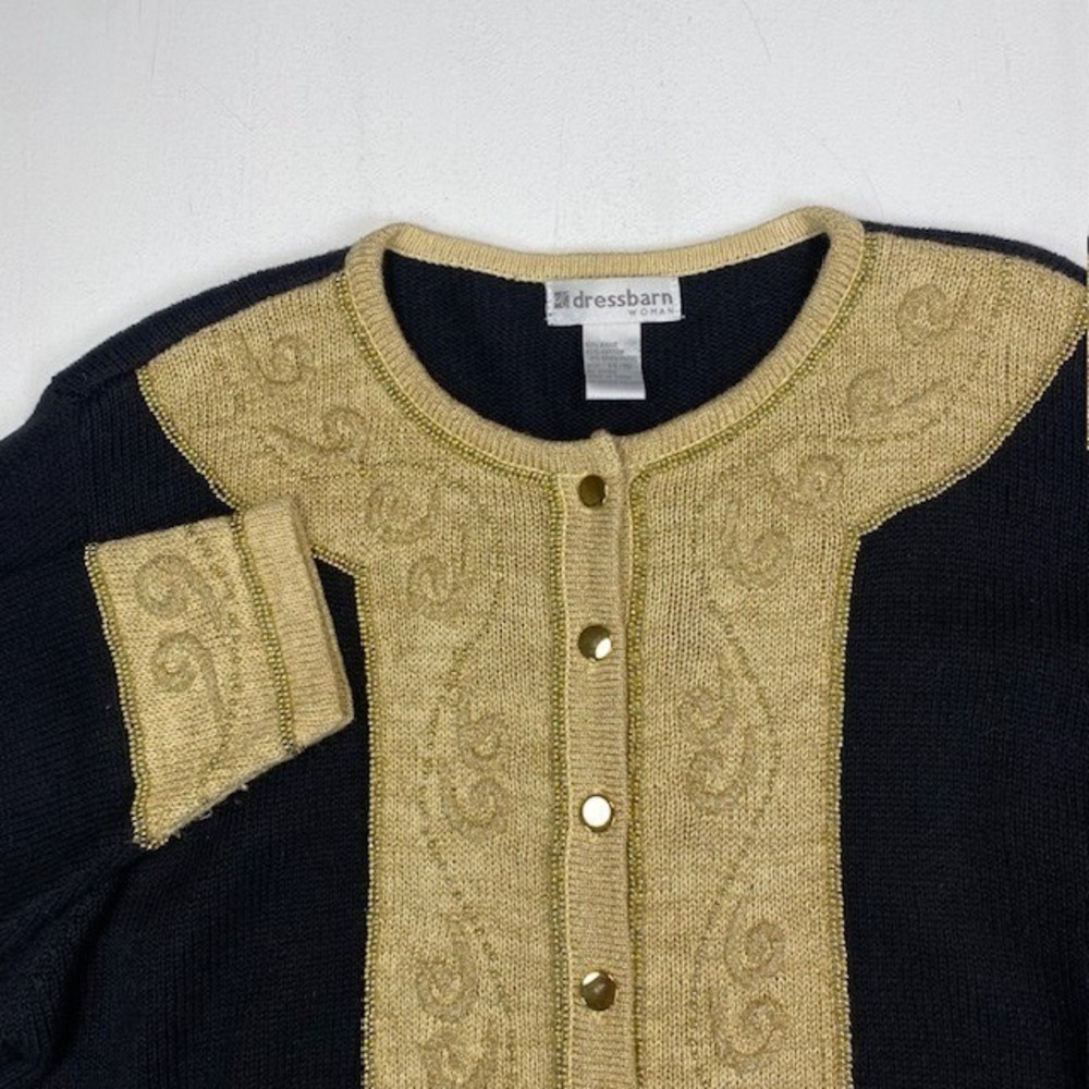 Dressbarn Woman Black Gold Beaded Embroidered Cardigan Sweater 14/16 Vintage